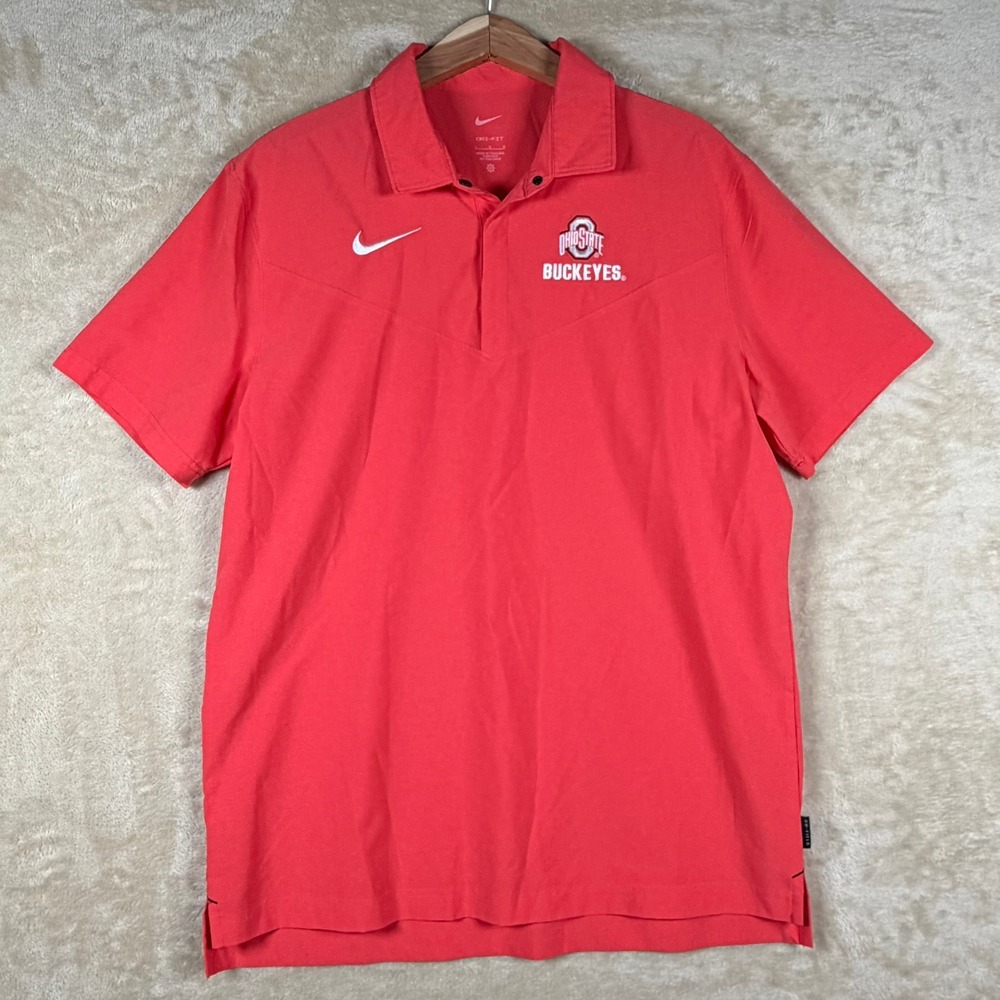 Nike Dri-Fit Ohio State Buckeyes Polo Shirt Men's Large Coral Red NCAA Golf